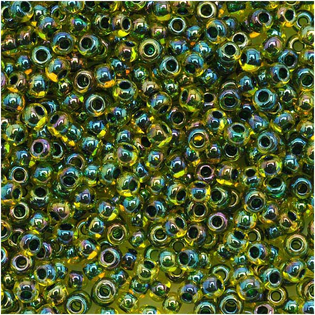 Toho Round Seed Beads 11/0 1829 'Rainbow Jonquil/Forest Green Lined' 8 Gram Tube