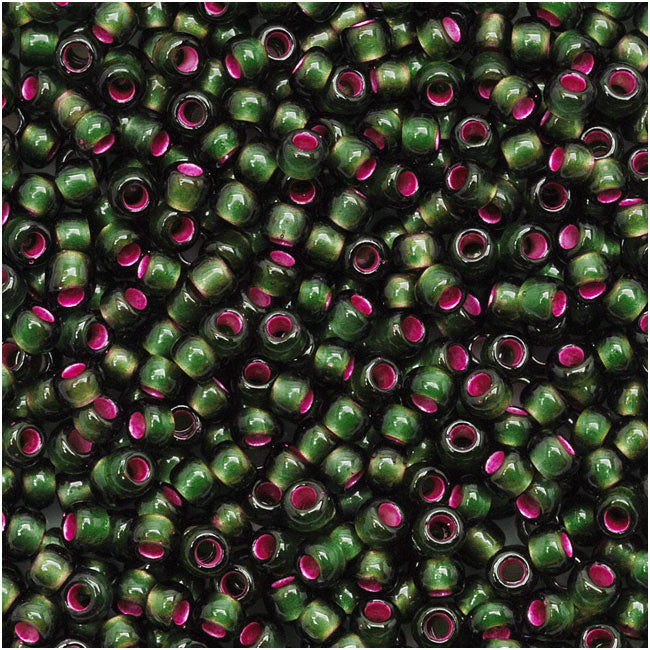 Toho Round Seed Beads 11/0 2204 'Silver Lined Frosted Olivine Pink Lined' 8 Gram Tube