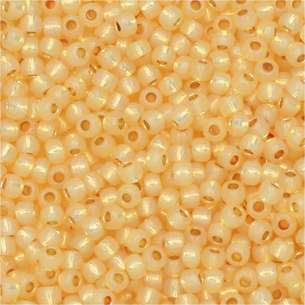 Toho Seed Beads, Round 11/0 #PF2110 'PermaFinish Silver Lined Milky Light Topaz' (8 Grams)