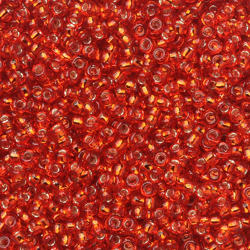 Toho Seed Beads, Round 15/0 #25B 'Silve Lined Siam Ruby', 8 Grams