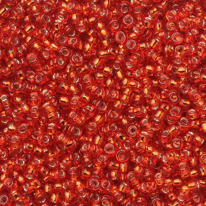 Toho Seed Beads, Round 15/0 #25B 'Silve Lined Siam Ruby', 8 Grams