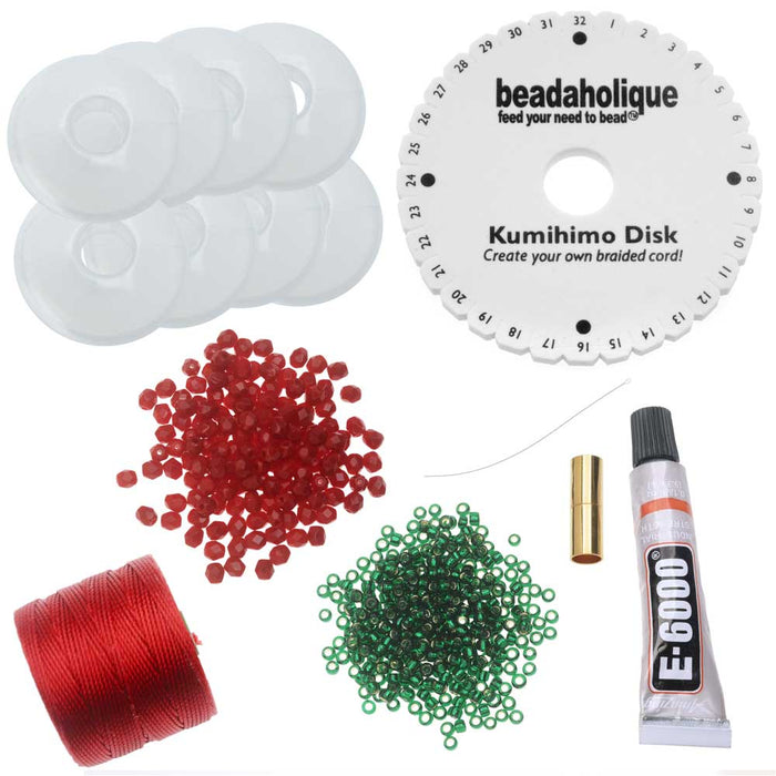 Deluxe Spiral Beaded Kumihimo Bracelet - Christmas Joy - Exclusive Beadaholique Jewelry Kit