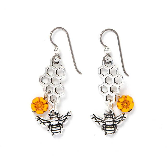Earring Jewelry Kit, Bee Earrings, Kit Makes 1 Pair of Earrings, Antiqued Silver, By TierraCast