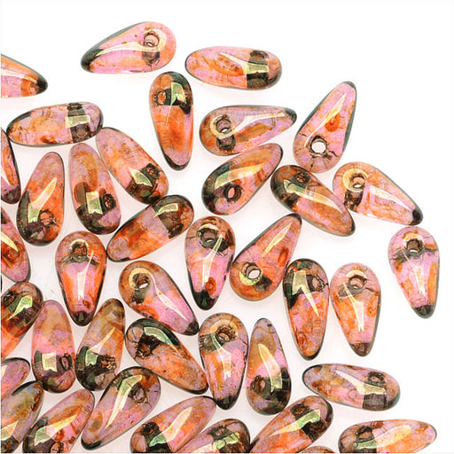 Czech Glass Mini Dagger Beads, 2.5x6mm, 10 Gram Tube, Luster Rose/Gold Topaz