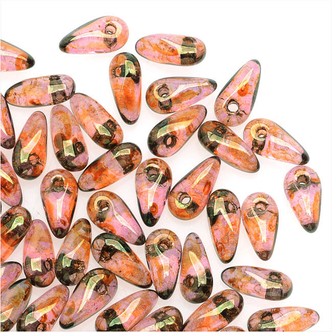 Czech Glass Mini Dagger Beads, 2.5x6mm, 10 Gram Tube, Luster Rose/Gold Topaz