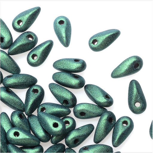 Czech Glass Mini Dagger Beads, 2.5x6mm, 10 Gram Tube, Metallic Suede - Lt. Green