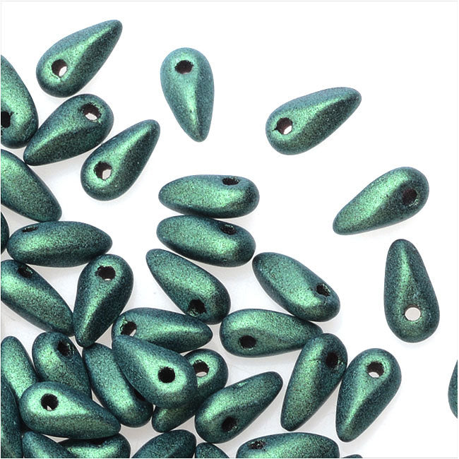 Czech Glass Mini Dagger Beads, 2.5x6mm, 10 Gram Tube, Metallic Suede - Lt. Green