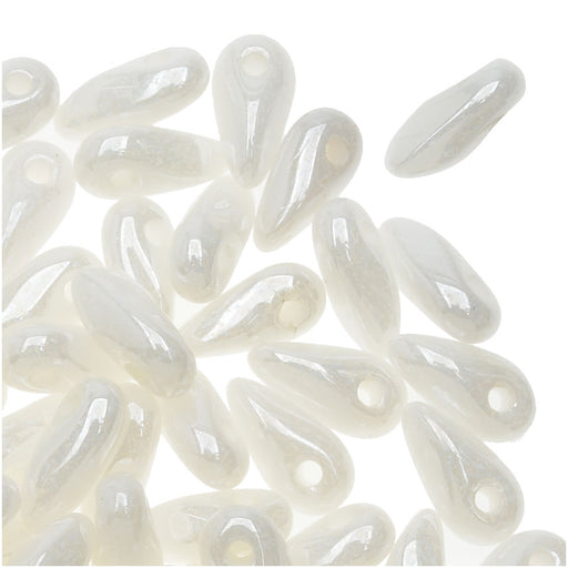 Czech Glass Mini Dagger Beads, 2.5x6mm, 10 Gram Tube, Luster - Opaque White