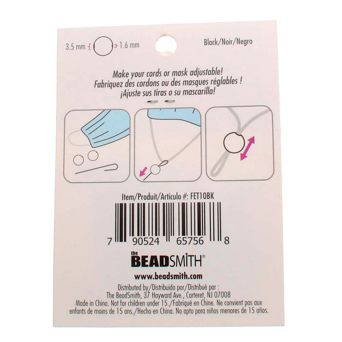 Fablastic Cord Locks for Mask Making, Round 10mm with 1.6 & 3.5mm Holes, Black (48 Pieces)