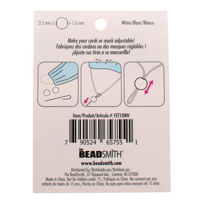 Fablastic Cord Locks for Mask Making, Round 10mm with 1.6 & 3.5mm Holes, White (48 Pieces)