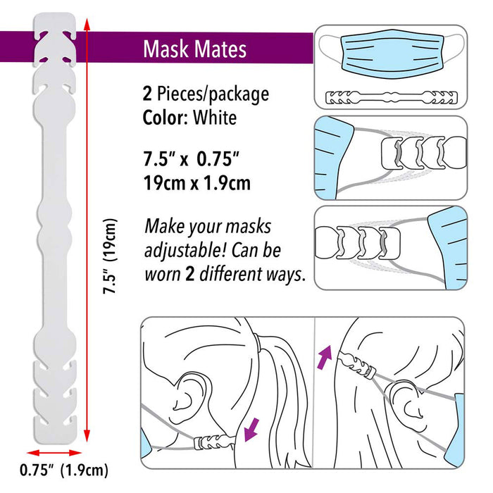 Fablastic Mask Mates Comfort Extender Accessory, 7.5" Long with 3 Adjustable Levels, White (2 Pieces)