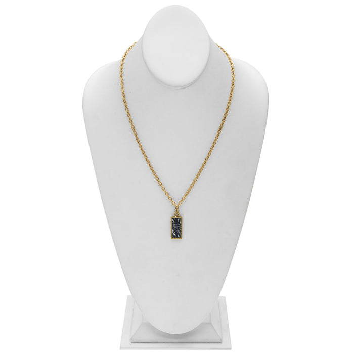 Retired - Black and White Marbled Gold Pendant Necklace