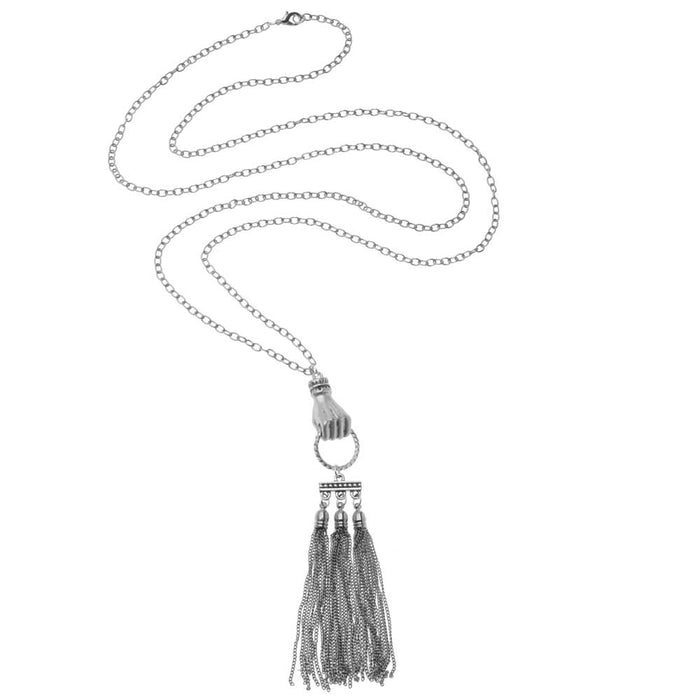 Retired - Hold on Tight Silver Tassel Necklace