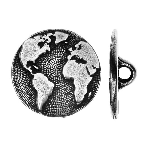 TierraCast Pewter, Round Button with Earth Pattern 16mm, Antiqued Silver (1 Piece)