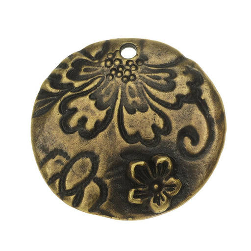 TierraCast Charm, Flora Round 22mm, Brass Oxide Finish (1 Piece)