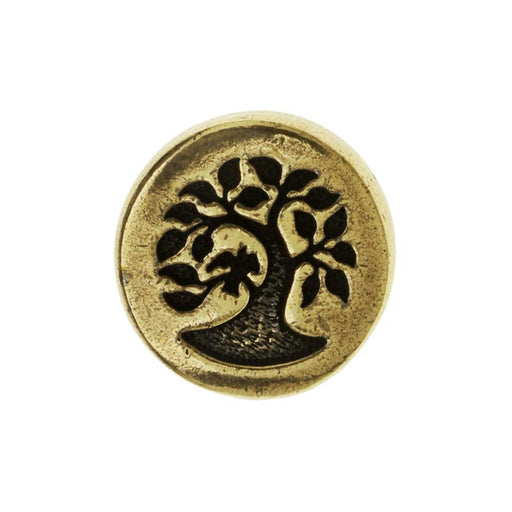 TierraCast Pewter Button, Round Bird in Tree Design 12mm Diameter, Brass Oxide (1 Piece)