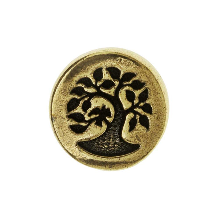 TierraCast Pewter Button, Round Bird in Tree Design 12mm Diameter, Brass Oxide (1 Piece)