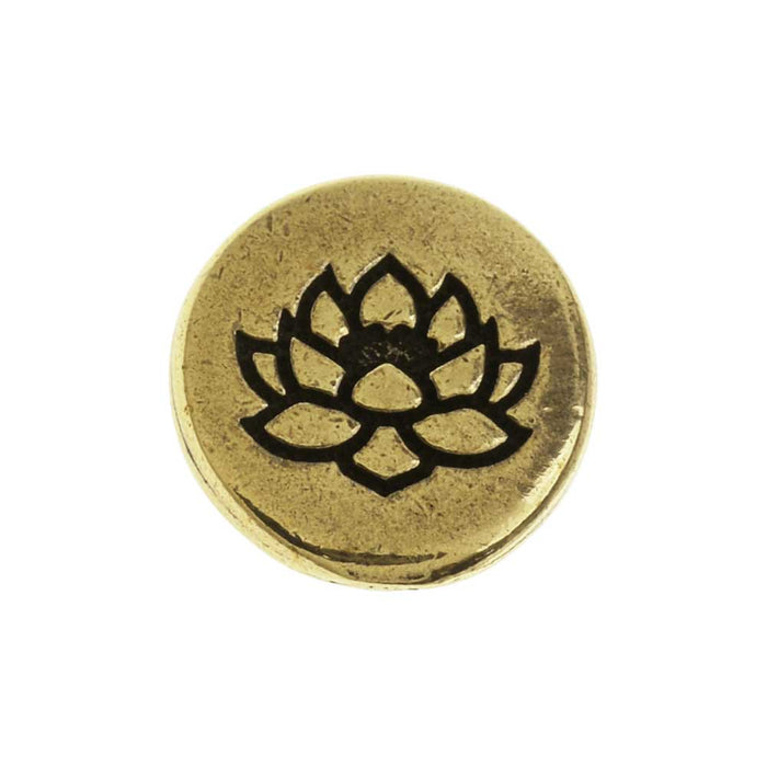 TierraCast Pewter Button, Round Lotus Flower Design 12mm Diameter, Brass Oxide (1 Piece)