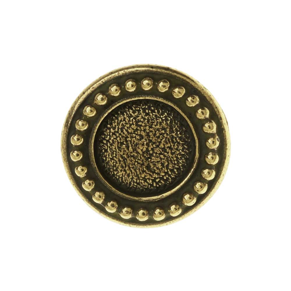 TierraCast Pewter Button, Round Beaded Bezel Design 12mm Diameter, Brass Oxide (1 Piece)