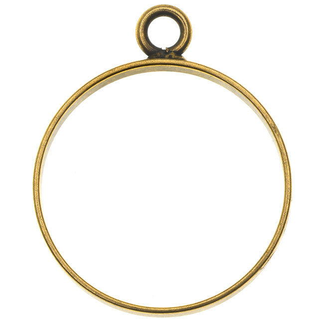 Open Back Bezel Pendant, Circle 25x30.5mm, Antiqued Gold, by Nunn Design (1 Piece)