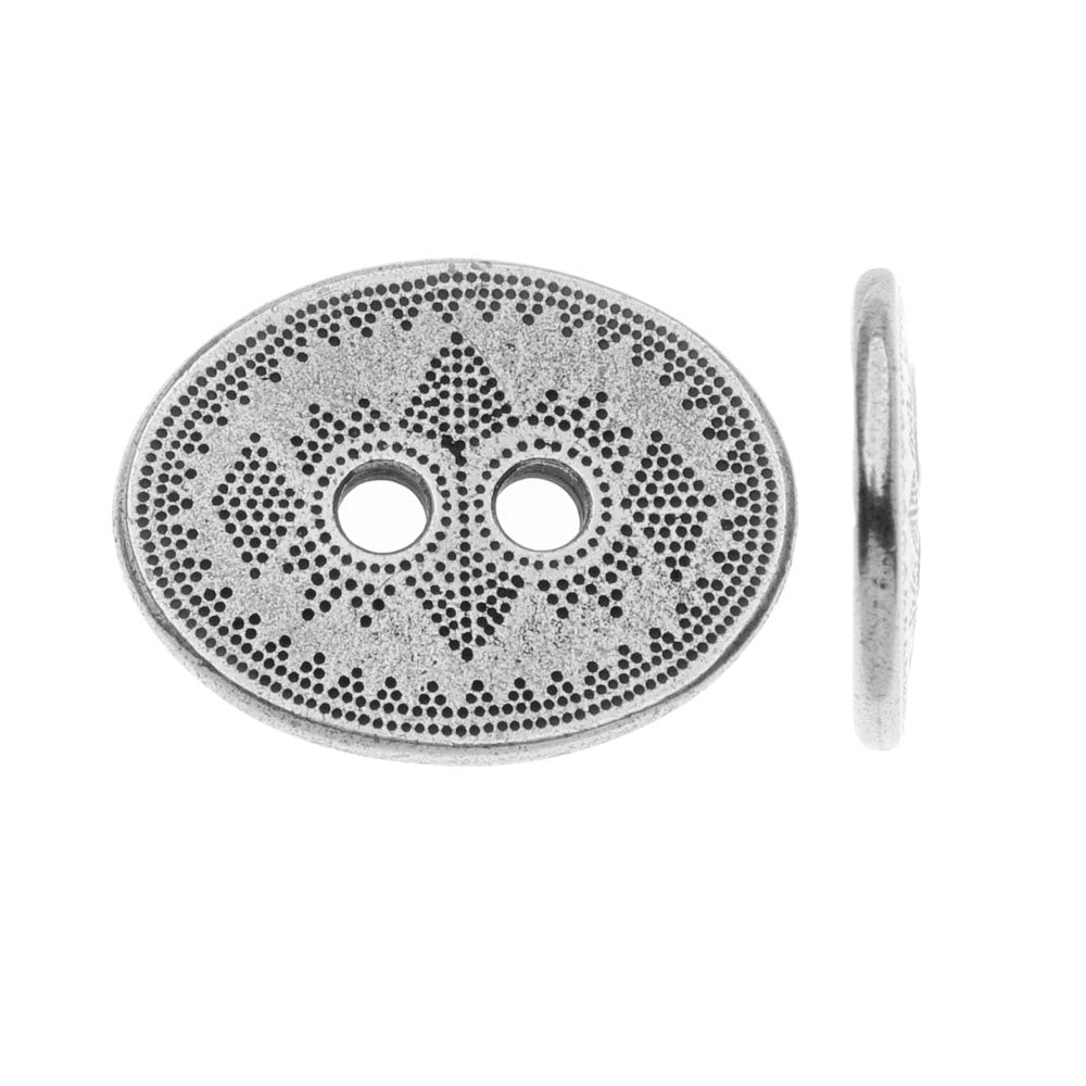 TierraCast Pewter, Oval 2-Hole Button Tribal 14.5x19mm, Antiqued Silver (1 Piece)