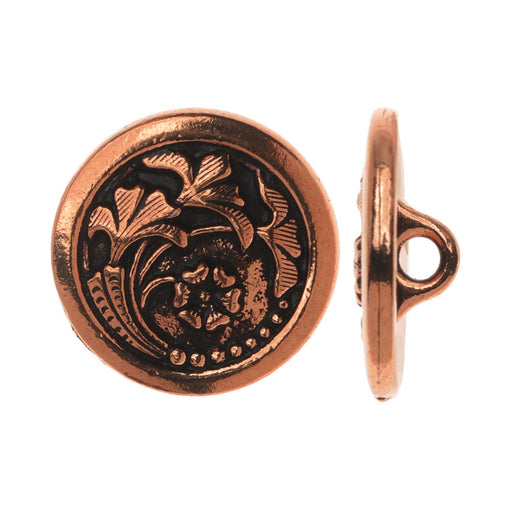 TierraCast Antiqued Copper, Circle Button with Flower Motif 17mm (1 Piece)