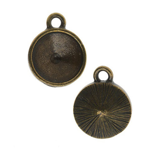 TierraCast Textured Pendant Setting, Fits 12mm Austrian Crystal Rivoli, Brass Oxide