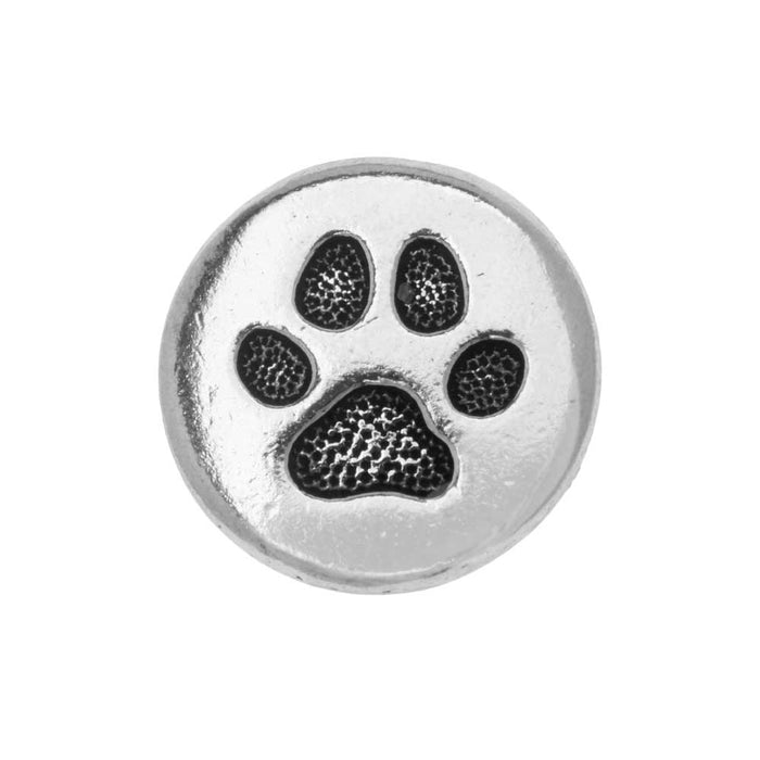 Pewter Button, Round Paw Print 12mm, Antiqued Silver Plated, By TierraCast (1 Piece)