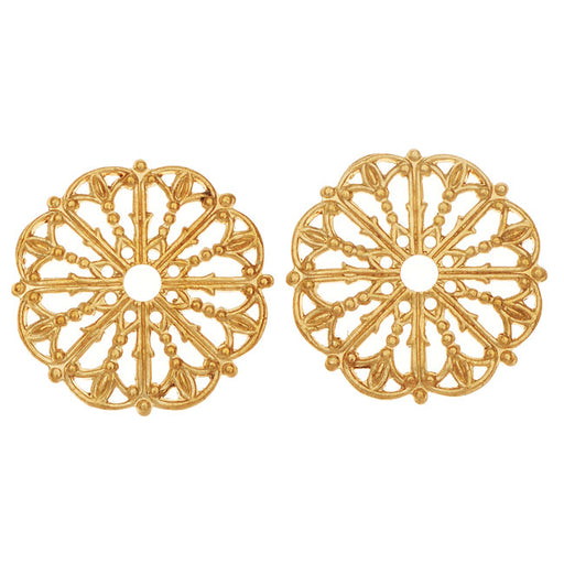 Vintaj Vogue Embellishments, Filigree Medallion 17.5mm, Raw Brass (2 Pieces)