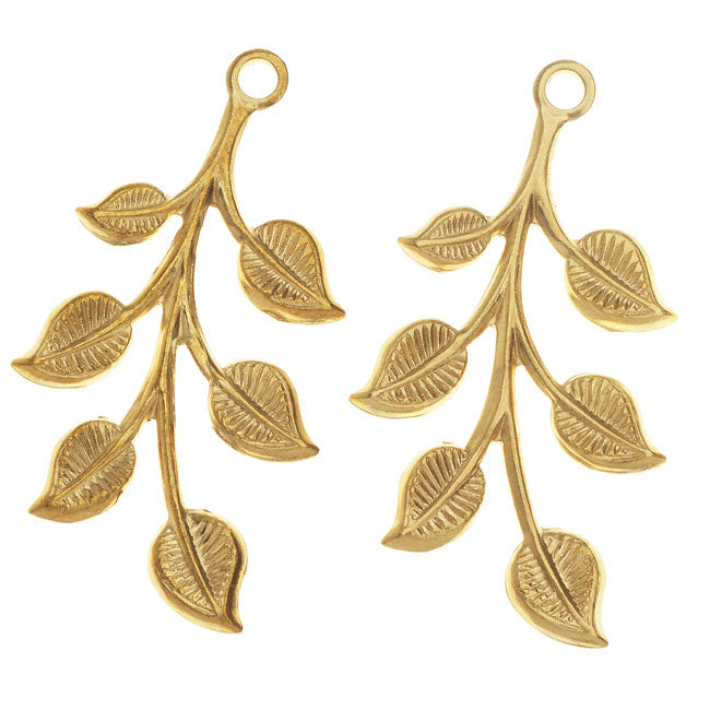 Vintaj Vogue Pendants, Spring Leaves 37x18mm, Raw Brass (2 Pieces)