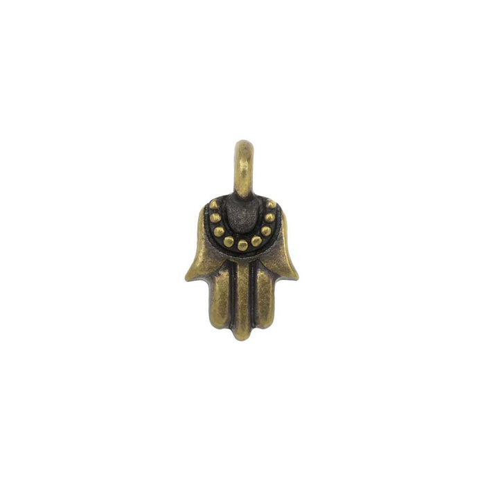 TierraCast Pewter Charm, Hamsa Hand with Loop 12.5x7mm, Brass Oxide (1 Piece)