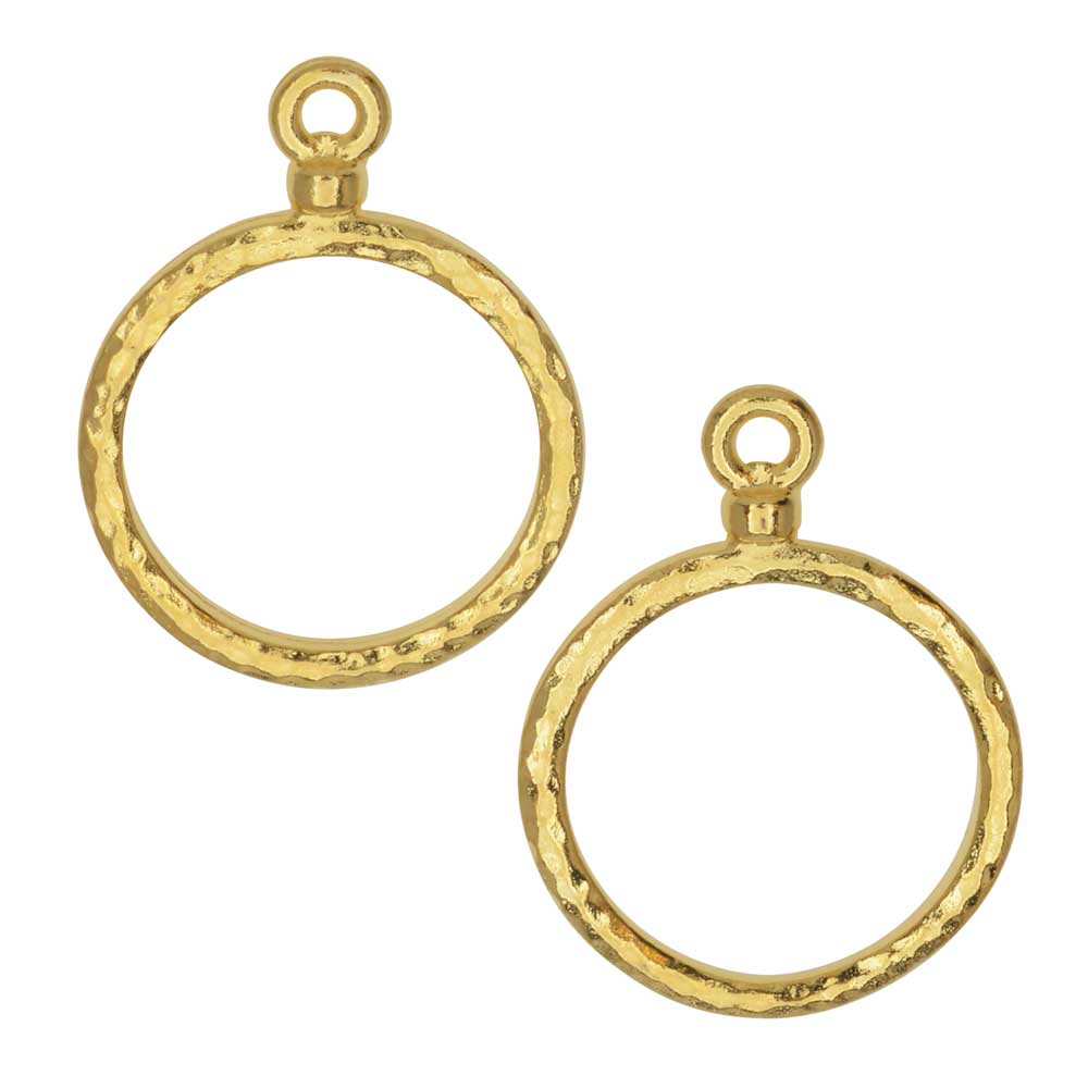 Stitch-Around Hammertone Pendant, Hoop 18mm, Bright Gold, by TierraCast (2 Pieces)