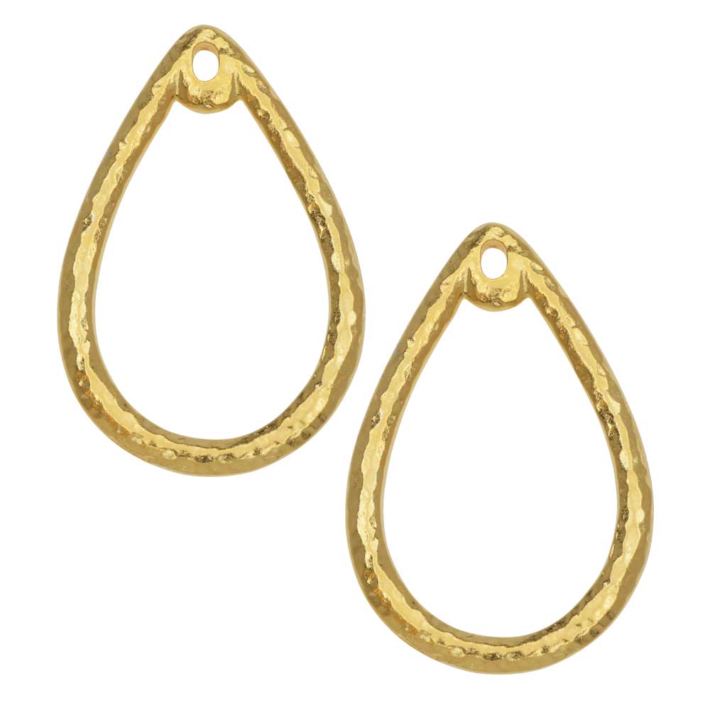 Stitch-Around Hammertone Pendant, Teardrop 20x30mm, Bright Gold, by TierraCast (2 Pieces)