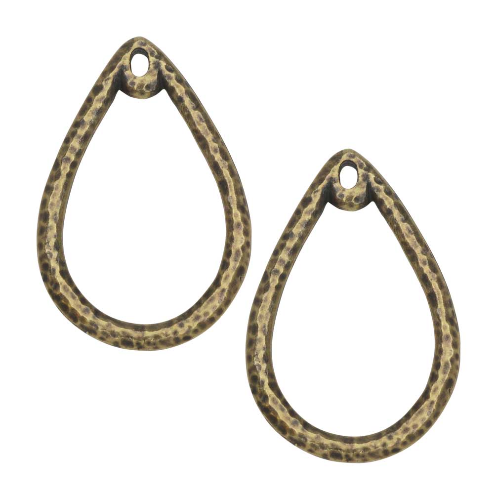 Stitch-Around Hammertone Pendant, Teardrop 20x30mm Brass Oxide Finish, by TierraCast (2 Pieces)
