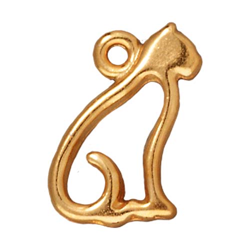 Pewter Charm, Cat Silhouette 15mm, Gold Plated, By TierraCast (1 Piece)