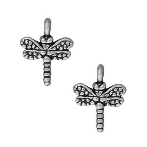 TierraCast Fine Silver Plated Pewter Small Dragonfly Charm 15mm (2 Pieces)