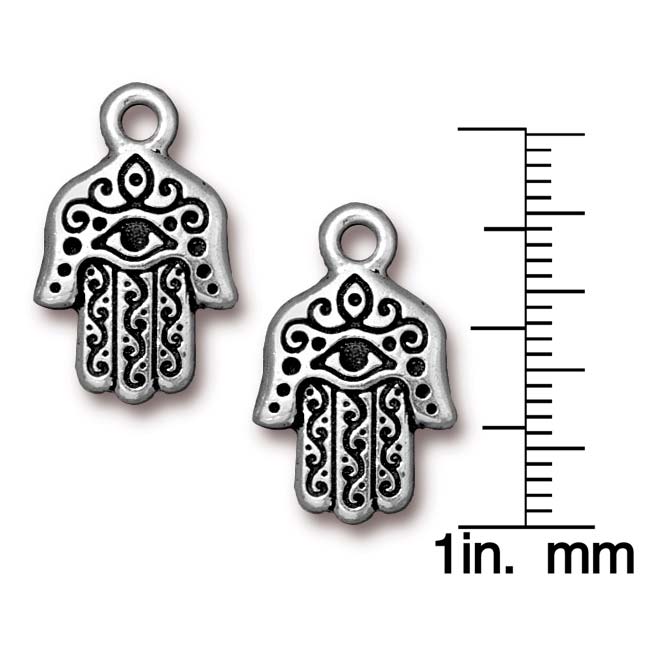 TierraCast Antiqued Silver Plated Hamsa Hand Pendant Charm 21mm (1 pcs)