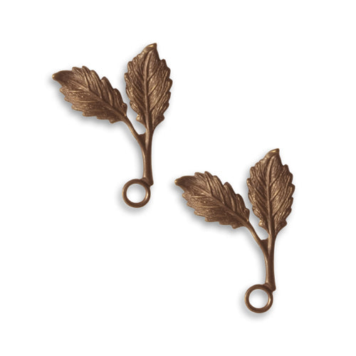 Vintaj Natural Brass Fastenables Beech Leaf Charms 23x16mm (2 pcs)