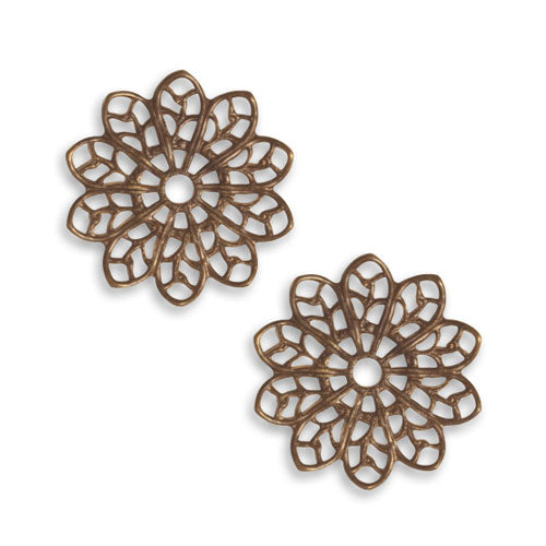 Vintaj Natural Brass Fastenables Filigree Flower Stamping 20mm (2 Pieces)
