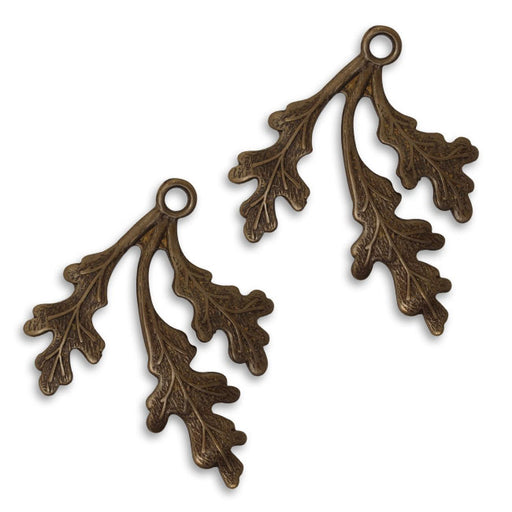 Vintaj Natural Brass Fastenable Oak Frond Pendants 35mm (2 pcs)
