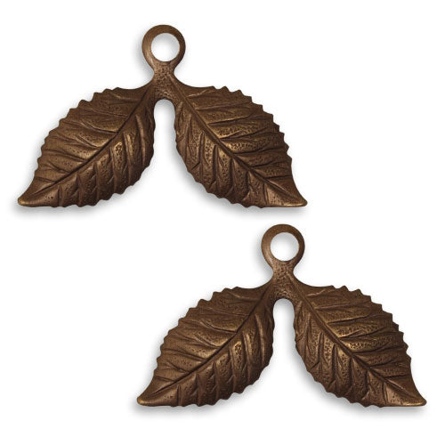 Vintaj Natural Brass Fastenable Cherry Leaf Charms 17x26mm (2 Pieces)
