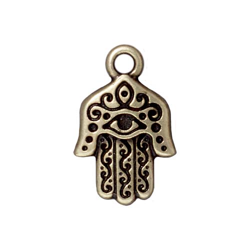 TierraCast Brass Oxide Finish Pewter Hamsa Hand Pendant Charm 21mm (1 pcs)