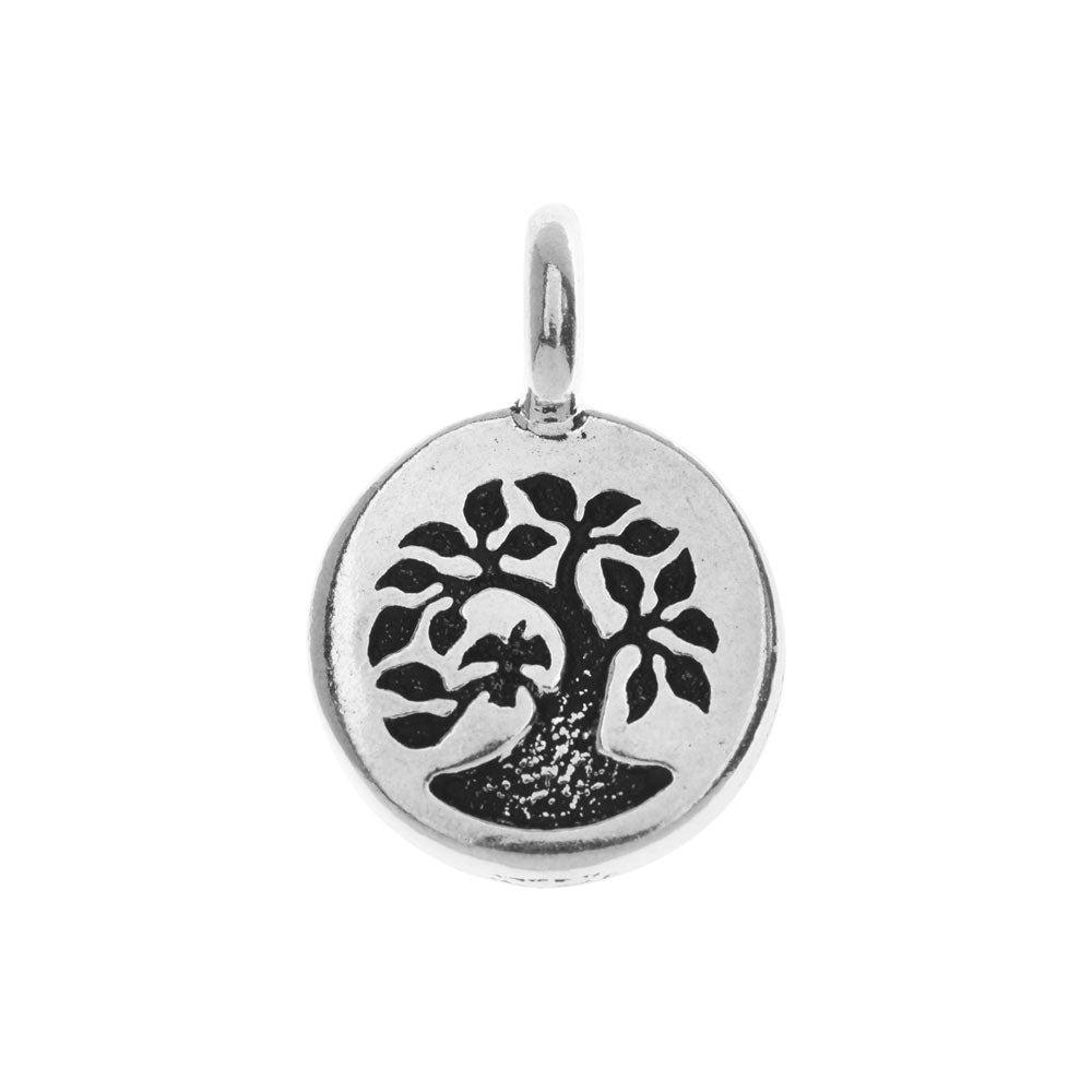 TierraCast Pewter Charm, Round Tree with Bird 17x12mm, Antiqued Silver Plated (1 Piece)