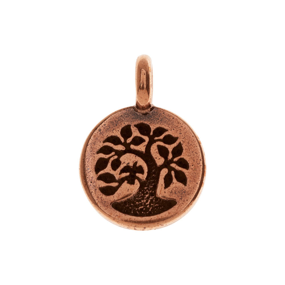 TierraCast Pewter Charm, Round Tree with Bird 17x12mm, Antiqued Copper Plated (1 Piece)