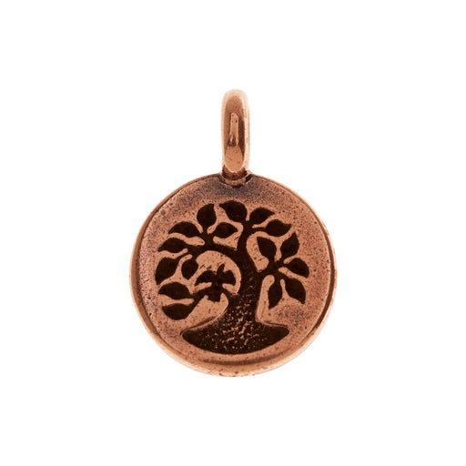 TierraCast Pewter Charm, Round Tree with Bird 17x12mm, Antiqued Copper Plated (1 Piece)