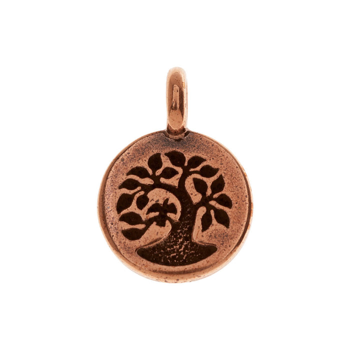 TierraCast Pewter Charm, Round Tree with Bird 17x12mm, Antiqued Copper Plated (1 Piece)
