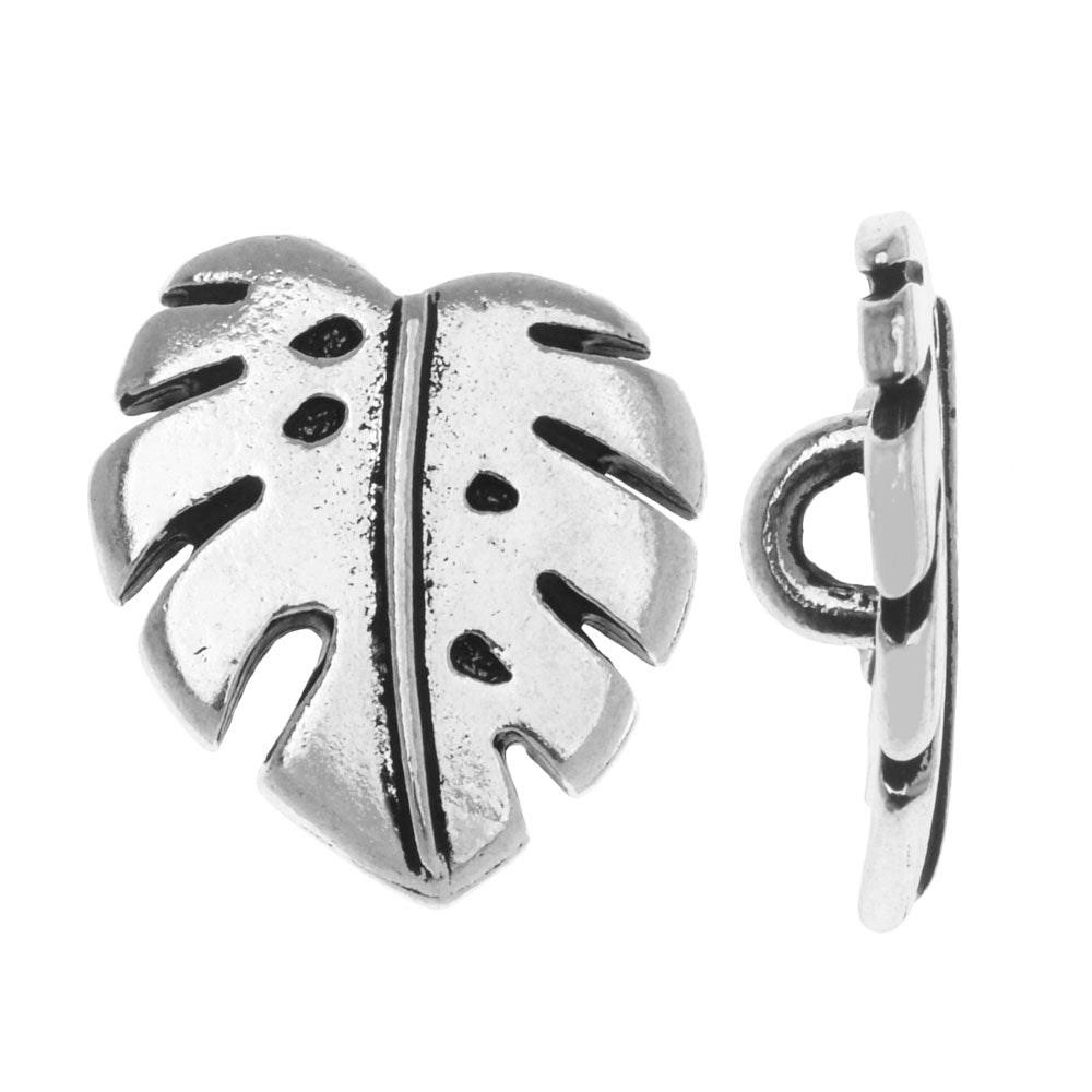 Pewter Button, Monstera Leaf 16x14mm, 1 Button, Antiqued Silver, By TierraCast