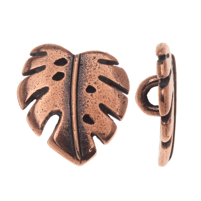 Pewter Button, Monstera Leaf 16x14mm, 1 Button, Antiqued Copper, By TierraCast
