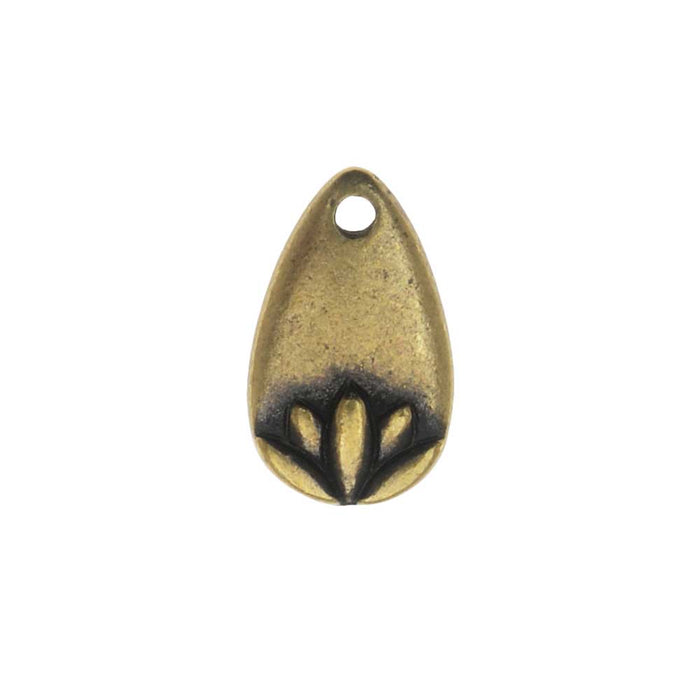 TierraCast Pewter Charm, Lotus Petal 13mm, Brass Oxide (1 Piece)