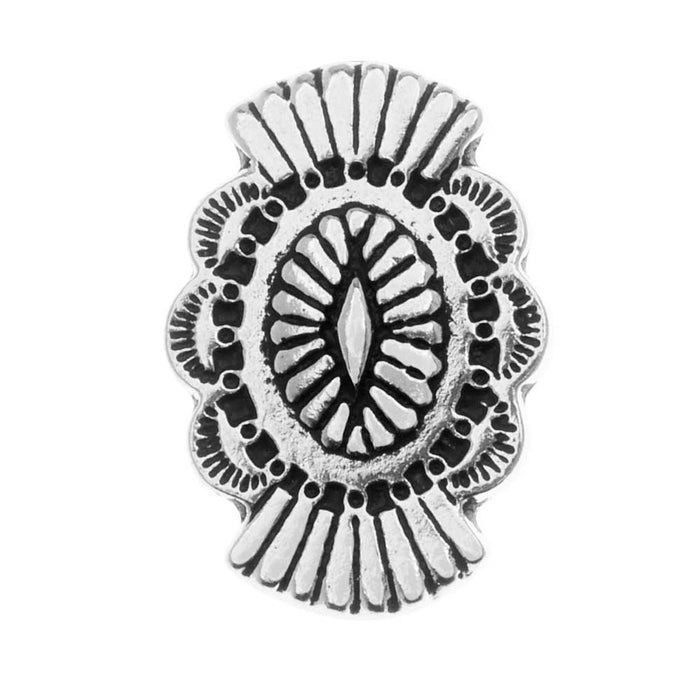 TierraCast Pewter Button, Oval with Southwestern Design 20x13.5mm, Antiqued Silver Plated (1 Piece)